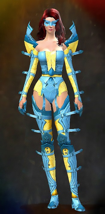 Guild Wars 2 Human Light Female Gem Armor Set - Dyed Blue & Gold - Profane