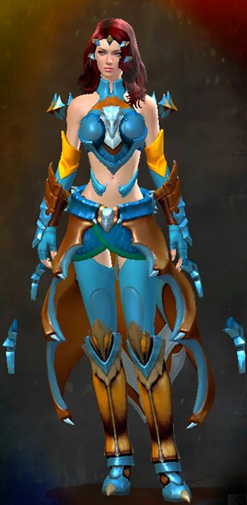 Guild Wars 2 Human Light Female Crafted Armor Set - Dyed Green & Blue - Refined Envoy