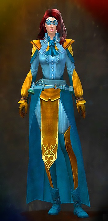 Guild Wars 2 Human Light Female Cultural Armor Set - Dyed Blue & Gold - Researcher's