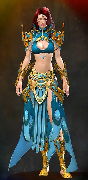 Guild Wars 2 Human Light Female Cultural Armor Set - Dyed Blue & Gold - Sorcerer's