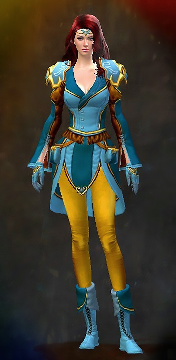 Guild Wars 2 Human Light Female Crafted Armor Set - Dyed Blue & Gold - Student