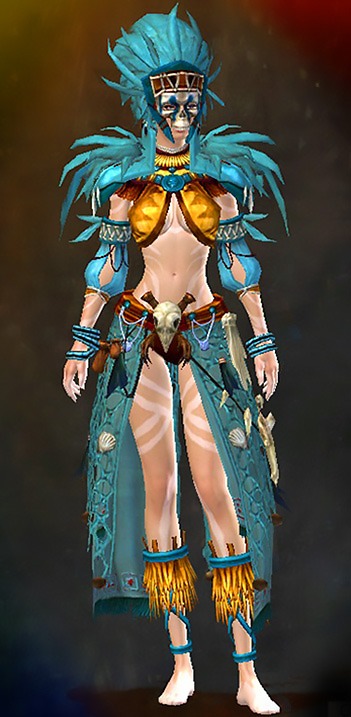 Guild Wars 2 Human Light Female PvP Armor Set - Dyed Blue & Gold - Tribal