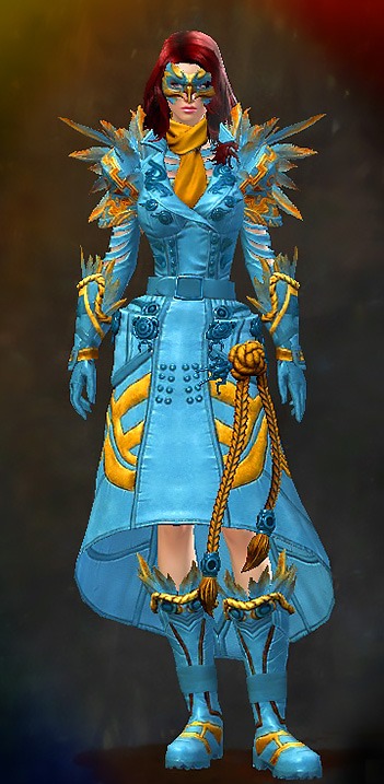 Guild Wars 2 Human Light Female Gem Armor Set - Dyed Blue & Gold - Trickster's
