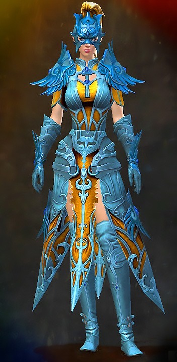 Guild Wars 2 Human Light Female WvW Armor Set - Dyed Blue & Gold - Triumphant Hero's