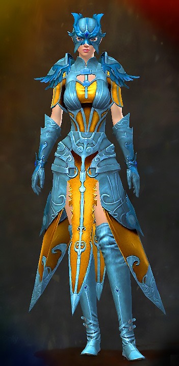 Guild Wars 2 Human Light Female WvW Armor Set - Dyed Blue & Gold - Triumphant