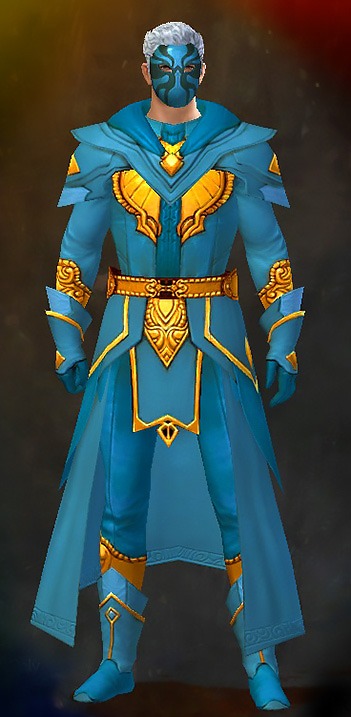 Guild Wars 2 Human Light Male Crafted Armor Set - Dyed Blue & Gold - Acolyte
