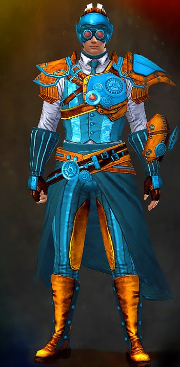 Guild Wars 2 Human Light Male Gem Armor Set - Dyed Blue & Gold - Aetherblade