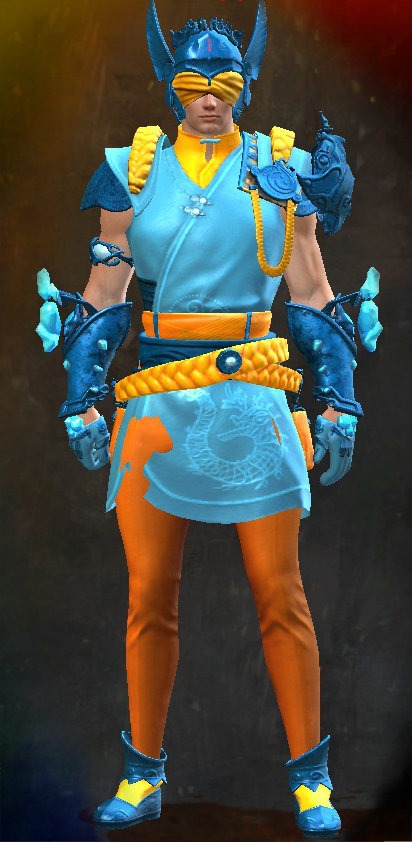 Guild Wars 2 Human Light Male End of Dragons Armor Set - Dyed Blue & Gold - Ancient Canthan
