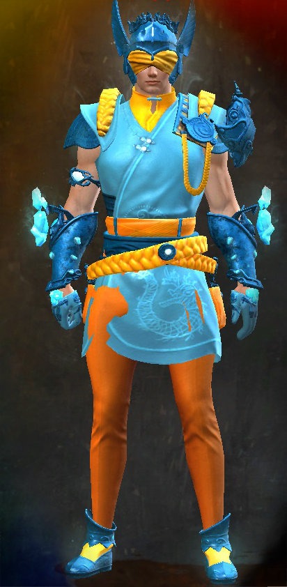 Guild Wars 2 Human Light Male End of Dragons Armor Set - Dyed Blue & Gold - Ancient Ritualist