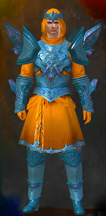 Guild Wars 2 Human Light Male PvP Armor Set - Dyed Blue & Gold - Ardent Glorious