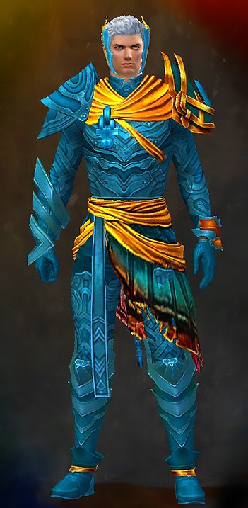 Guild Wars 2 Human Light Male Living Story Armor Set - Dyed Blue & Gold - Carapace