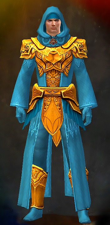 Guild Wars 2 Human Light Male WvW Armor Set - Dyed Blue & Gold - Diviner