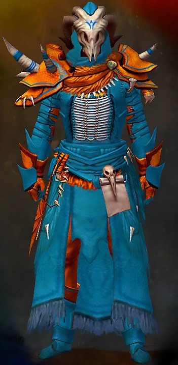 Guild Wars 2 Human Light Male Karma Armor Set - Dyed Blue & Gold - Dry Bones