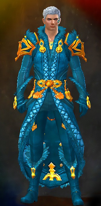 Guild Wars 2 Human Light Male Crafted Armor Set - Dyed Blue & Gold - Exalted