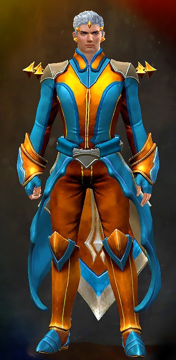 Guild Wars 2 Human Light Male Crafted Armor Set - Dyed Blue & Gold - Experimental Envoy