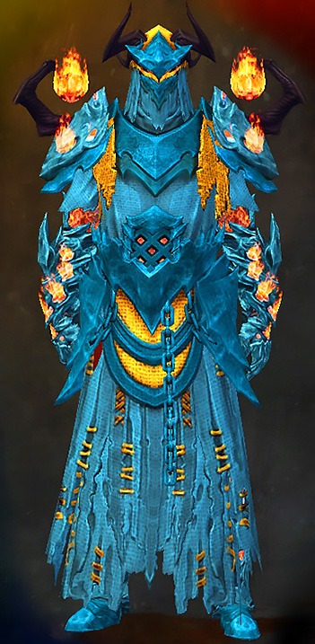 Guild Wars 2 Human Light Male Dungeon Armor Set - Dyed Blue & Gold - Flame Legion