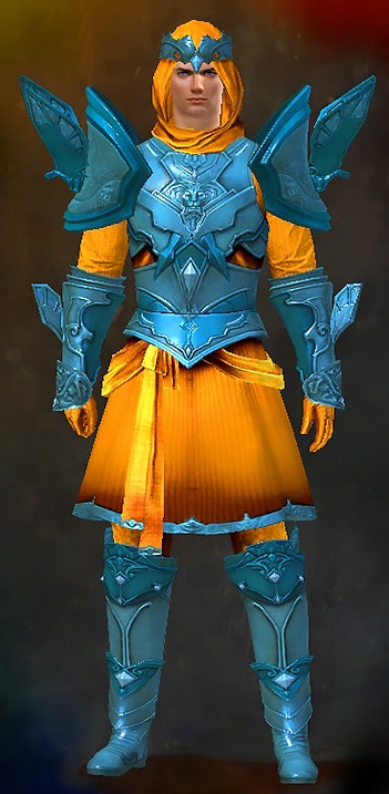 Guild Wars 2 Human Light Male PvP Armor Set - Dyed Blue & Gold - Glorious