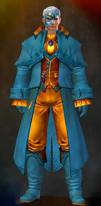 Guild Wars 2 Human Light Male Hall of Monuments Armor Set - Dyed Blue & Gold - Heritage