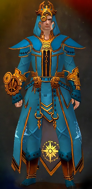 Guild Wars 2 Human Light Male Dungeon Armor Set - Dyed Blue & Gold - Inquest