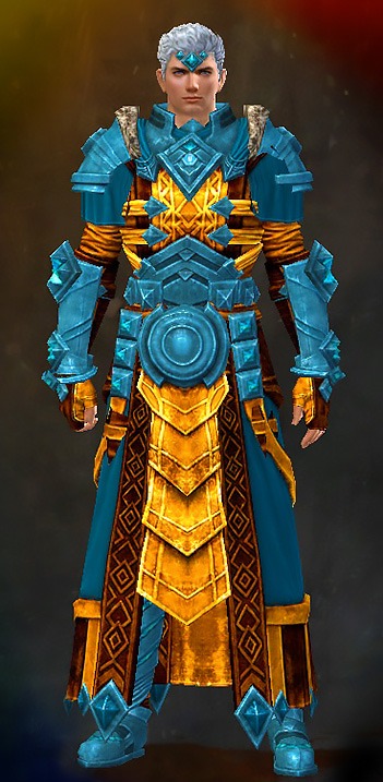 Guild Wars 2 Human Light Male Dungeon Armor Set - Dyed Blue & Gold - Armor of Koda