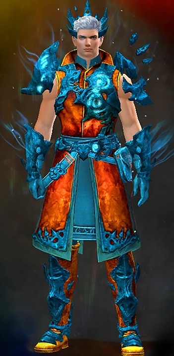 Guild Wars 2 Human Light Male Heart of Thorns Armor Set - Dyed Blue & Gold - Leystone