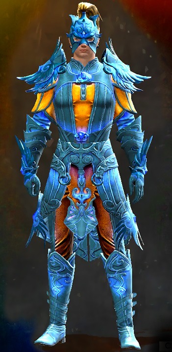 Guild Wars 2 Human Light Male WvW Armor Set - Dyed Blue & Gold - Mistforged Triumphant Hero's