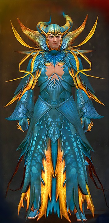 Guild Wars 2 Human Light Male Dungeon Armor Set - Dyed Blue & Gold - Nightmare Court
