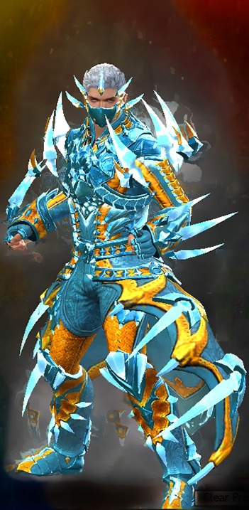 Guild Wars 2 Human Light Male Crafted Armor Set - Dyed Green & Blue - Perfected Envoy - Wielded