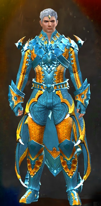 Guild Wars 2 Human Light Male Crafted Armor Set - Dyed Green & Blue - Perfected Envoy