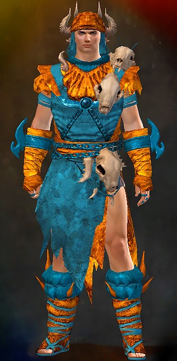 Guild Wars 2 Human Light Male Karma Armor Set - Dyed Blue & Gold - Primitive