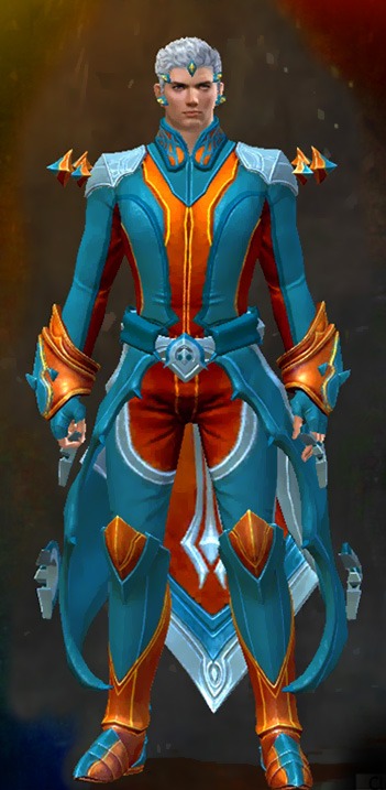 Guild Wars 2 Human Light Male Crafted Armor Set - Dyed Green & Blue - Refined Envoy