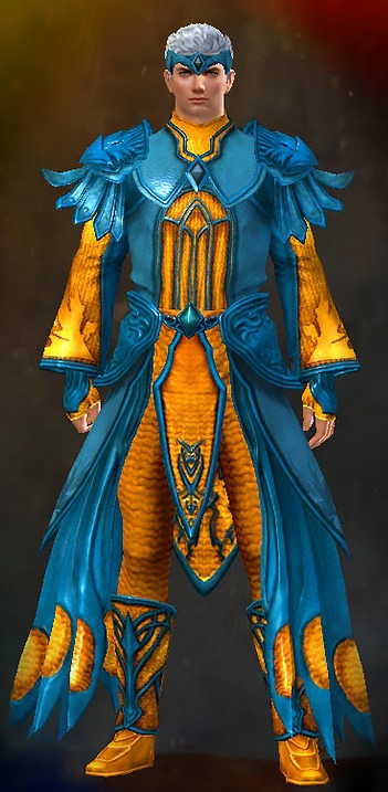 Guild Wars 2 Human Light Male Karma Armor Set - Dyed Blue & Gold - Stately