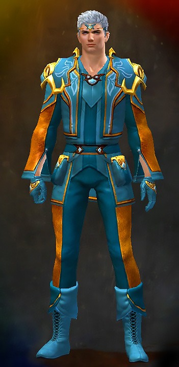 Guild Wars 2 Human Light Male Crafted Armor Set - Dyed Blue & Gold - Student