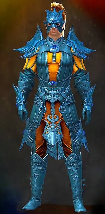 Guild Wars 2 Human Light Male WvW Armor Set - Dyed Blue & Gold - Triumphant Hero's