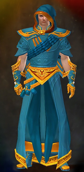 Guild Wars 2 Human Light Male Crafted Armor Set - Dyed Blue & Gold - Winged