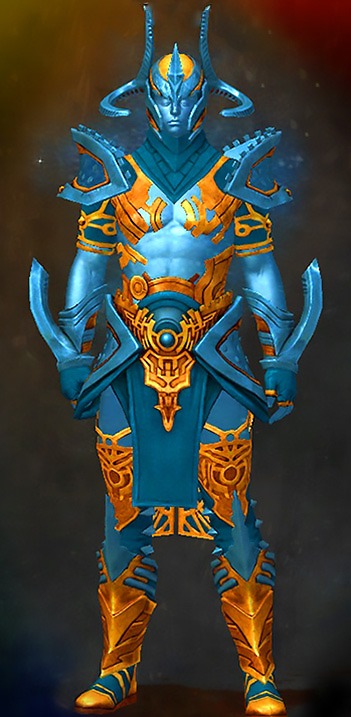 Guild Wars 2 Human Light Male Gem Armor Set - Dyed Blue & Gold - Zodiac