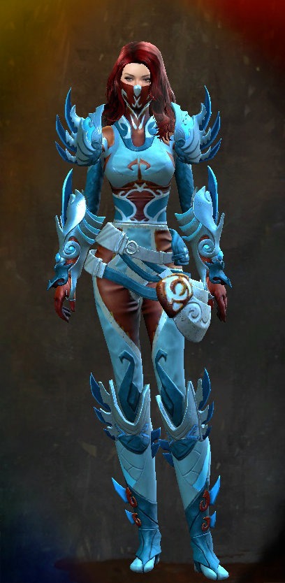 Guild Wars 2 Human Medium Female End of Dragons Armor Set - Dyed Blue & Gold - Ancient Canthan
