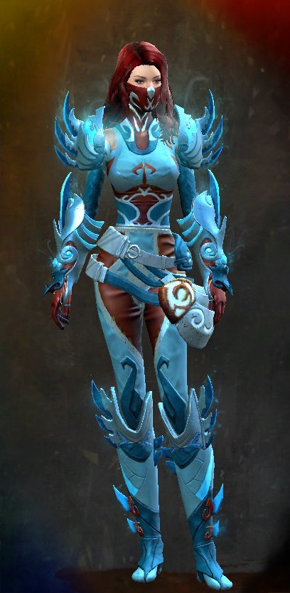 Guild Wars 2 Human Medium Female End of Dragons Armor Set - Dyed Blue & Gold - Ancient Tahkayun
