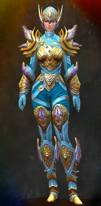 Guild Wars 2 Human Medium Female PvP Armor Set - Dyed Blue & Gold - Ardent Glorious
