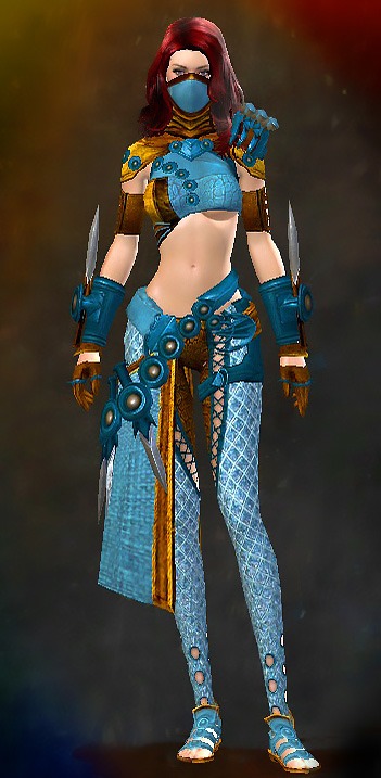 Female Cultural Tier 3 - Assassin's Guild Wars 2 Human Medium Female Cultural Armor Set - Dyed Blue & Gold - Assassin's