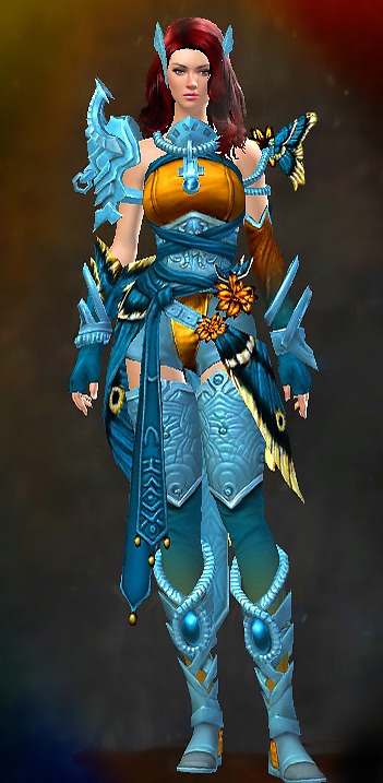 Female Living Story - Carapace Guild Wars 2 Human Medium Female Living Story Armor Set - Dyed Blue & Gold - Carapace