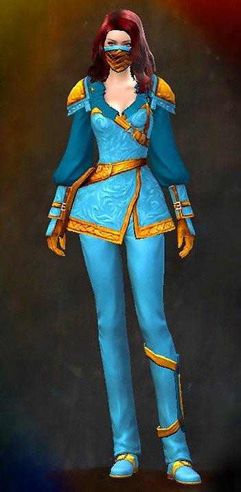 Female Karma - Duelist Guild Wars 2 Human Medium Female Karma Armor Set - Dyed Blue & Gold - Duelist