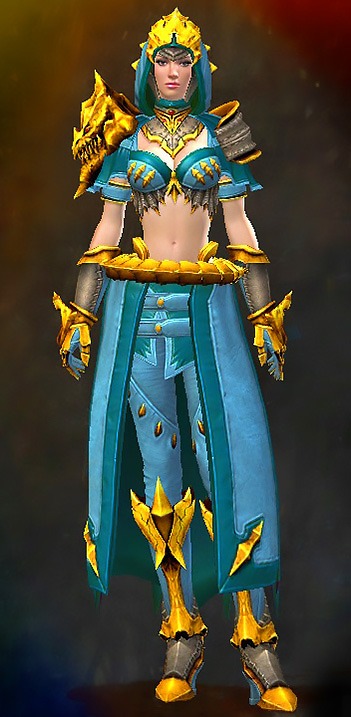 Female Crafted - Experimental Envoy Guild Wars 2 Human Medium Female Crafted Armor Set - Dyed Blue & Gold - Experimental Envoy