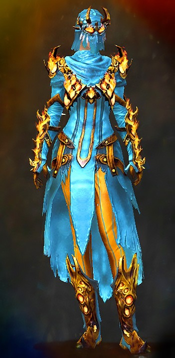 Female Dungeon Citadel of Flame - Flame Legion Guild Wars 2 Human Medium Female Dungeon Armor Set - Dyed Blue & Gold - Flame Legion