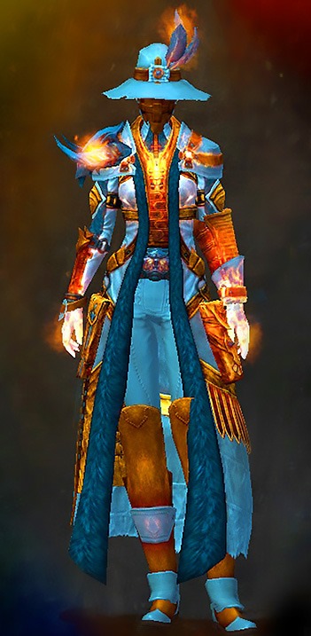Female Gem Store - Flamewalker Guild Wars 2 Human Medium Female Gem Armor Set - Dyed Blue & Gold - Flamewalker