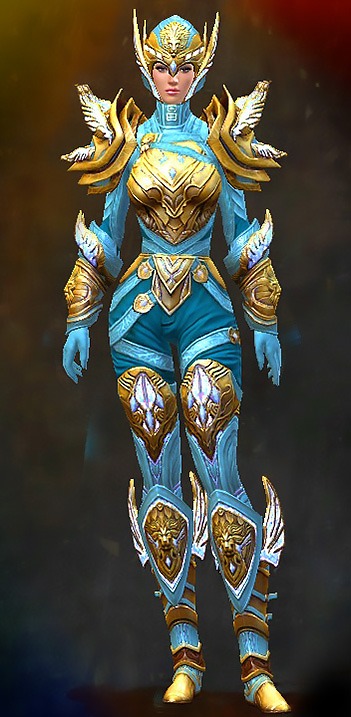 Guild Wars 2 Human Medium Female PvP Armor Set - Dyed Blue & Gold - Glorious Hero's