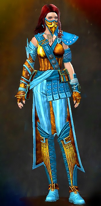 Female Hall of Monuments - Heritage Guild Wars 2 Human Medium Female Hall of Monuments Armor Set - Dyed Blue & Gold - Heritage