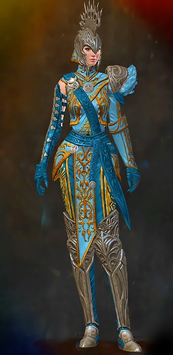 Guild Wars 2 Human Medium Female Crafted Armor Set - Dyed Blue & Gold - Illustrious