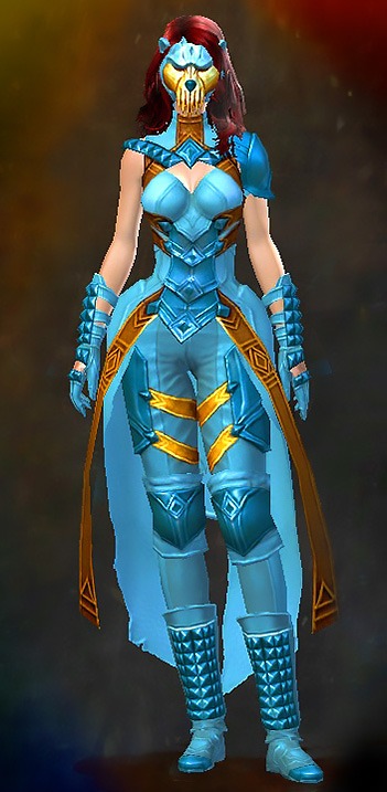 Female Dungeon Honor of the Waves - Armor of Koda Guild Wars 2 Human Medium Female Dungeon Armor Set - Dyed Blue & Gold - Armor of Koda