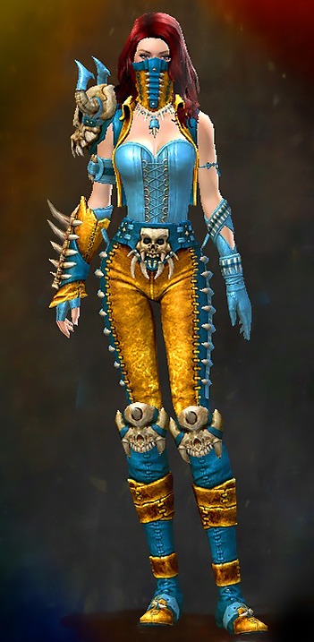 Guild Wars 2 Human Medium Female Gem Armor Set - Dyed Blue & Gold - Krytan